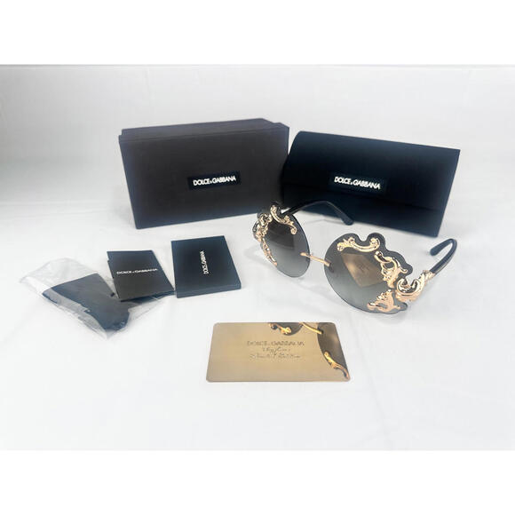 Dolce & Gabbana DG2195 Rimless Baroque Sunglasses Black Gold NWT - Picture 2 of 9